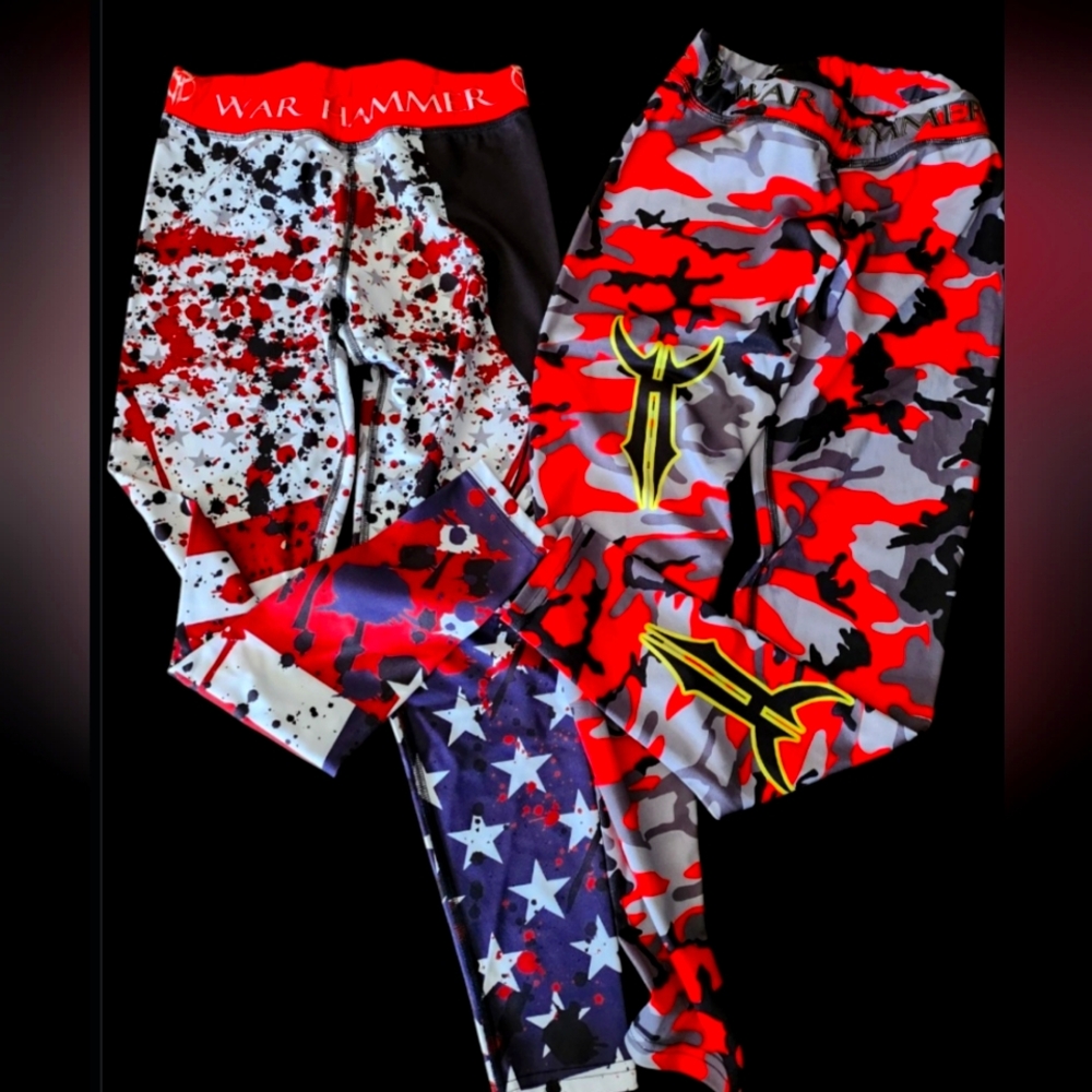 War Hammer Graphic Leggings - Red, Black, Blue